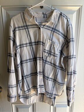 Universal Thread Cream and Blue Plaid Button-Down Shirt
